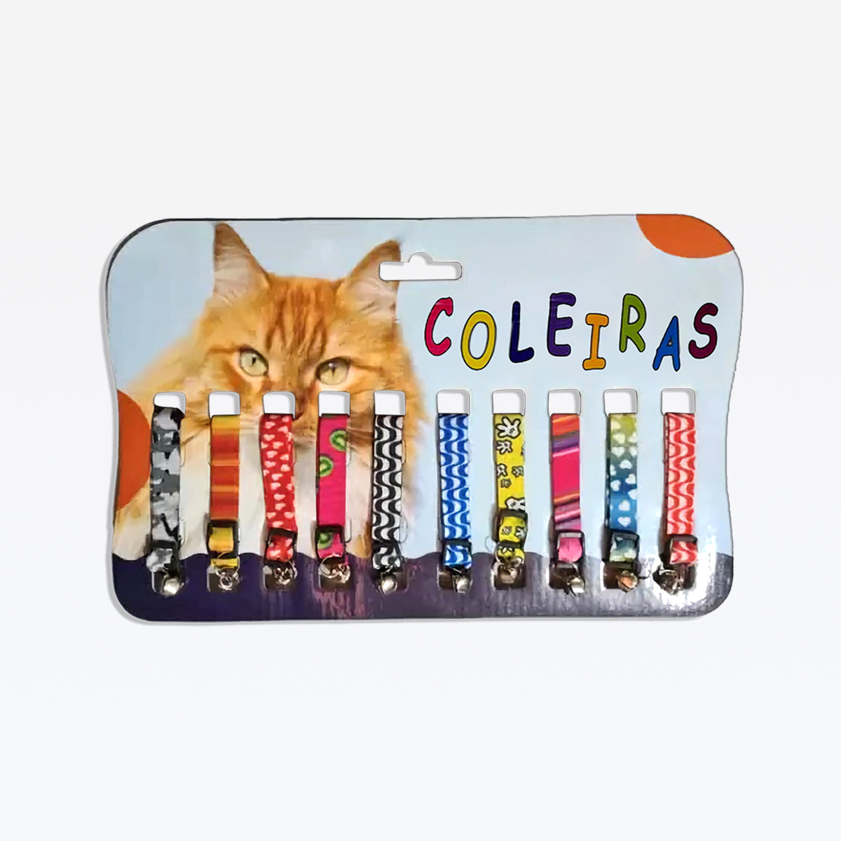 Coleira Elástica com Guizo para gato Cartela 10un - Cores sortidas
