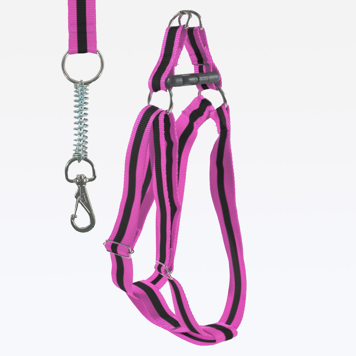 Peitoral Guia Nylon Reforçado Regulável - Rosa e preto