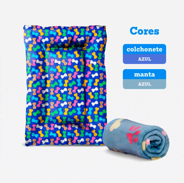 Kit Colchonete Nylon com 3 Zipers + Cobertor ultrassoft - Azul
