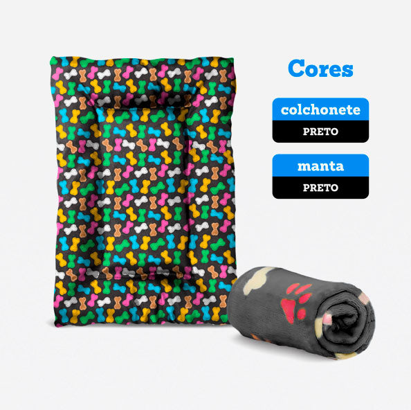 Kit Colchonete Nylon com 3 Zipers + Cobertor ultrassoft - Preto