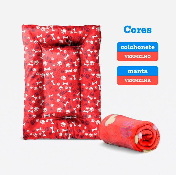 Kit Colchonete Nylon com 3 Zipers + Cobertor ultrassoft - Vermelho